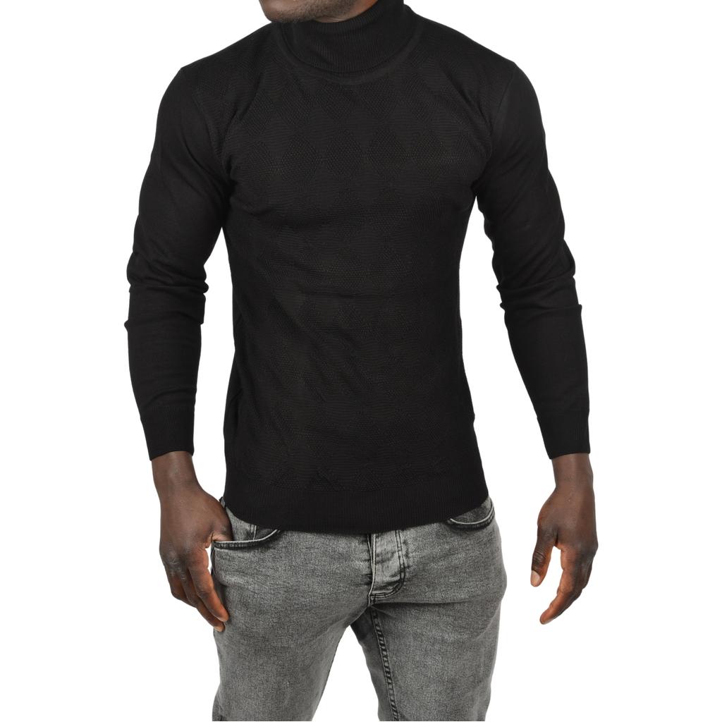 DeepSEA Slim Fit Baklava Desenli Tam Balıkçı Yaka Boğazlı Triko Balıkçı Yaka Kazak 2505507