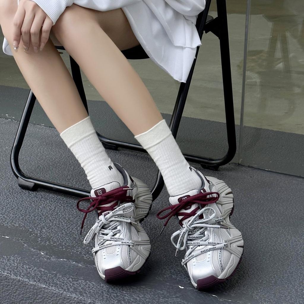 Leather platform dad shoes women's 2025 autumn new mesh breathable comfortable versatile casual sports shoes running shoes