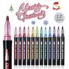 Dual-Tip Metallic Outline Pens Fluorescent Marker with Colorful Borders Smooth Tip Highlighters for Cards Crafts & Notes