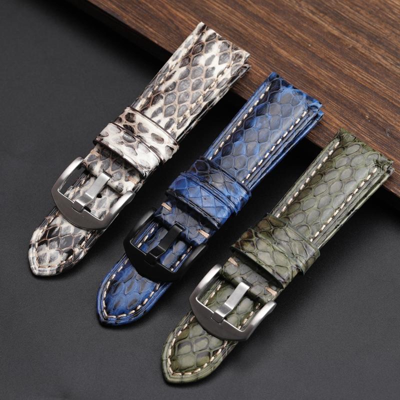 Handgefertigtes Python-Leder-Uhrenarmband 20 22 24 26MM, Kompatibel Mit Für PAM111 441 Blau Grün Grau Und Weiß Herrenarmband