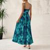 European and American new elegant thin shoulder strap dress printed party dress beach dress