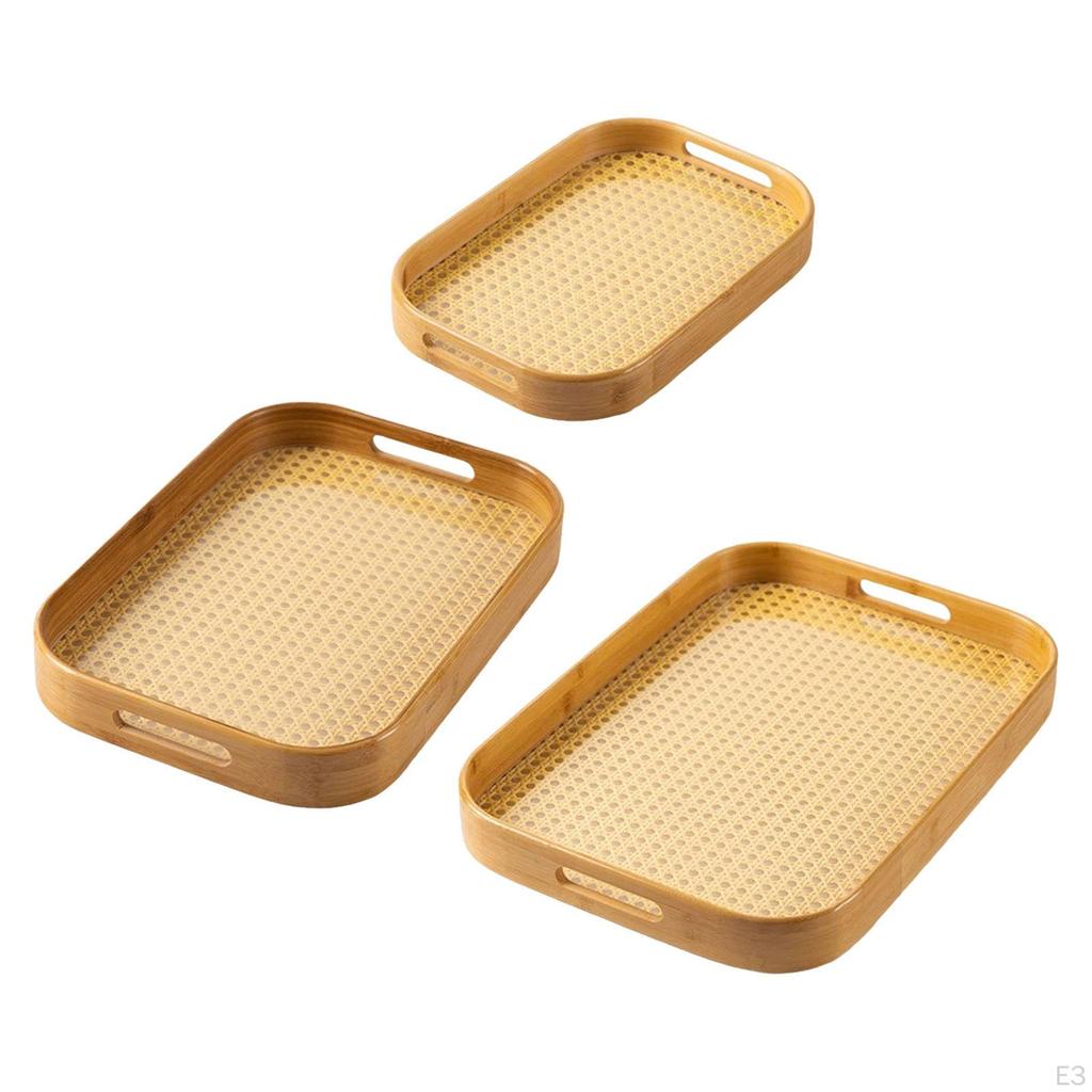 Bamboo Serving Tray Breakfast with Handles Fruit Dessert Dinner for Countertop Coffee