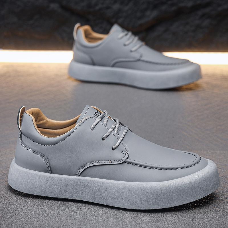 Casual Sports Shoes, Leather Shoes, Anti-slip Flat Shoes, Men's Spring and Autumn Breathable Vulcanized Shoes, Large Size