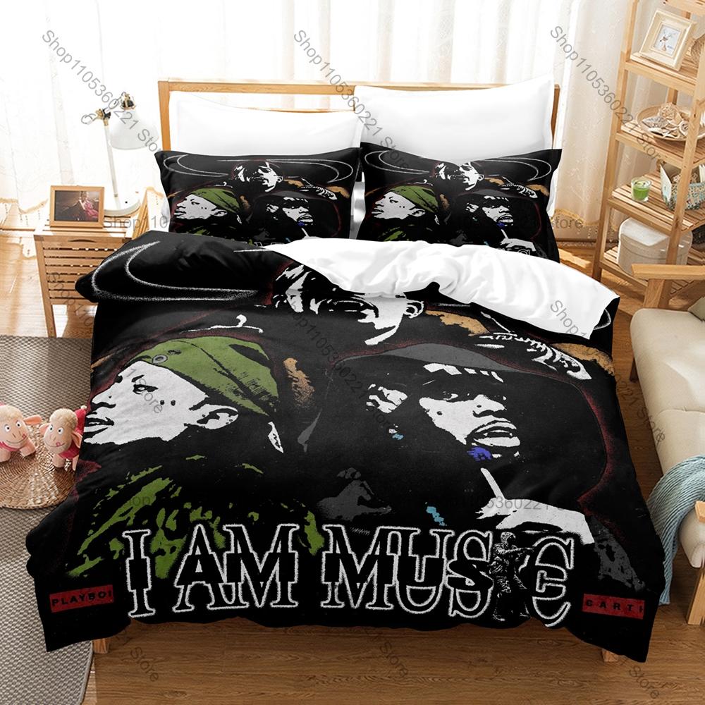 Playboi Carti I AM MUSIC Bedding Set, Duvet Cover + 2 Pillowcases Trendy Album Pattern Bed Linens for Home & Dorm
