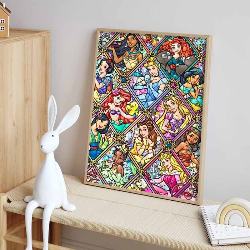 Disney Cartoon Diamond Painting Disney Princess Group Portrait Stained Window Illustration 5D DIY Art Cross Stitch Kit, Mosaic EmbroideryHomeDecorGift