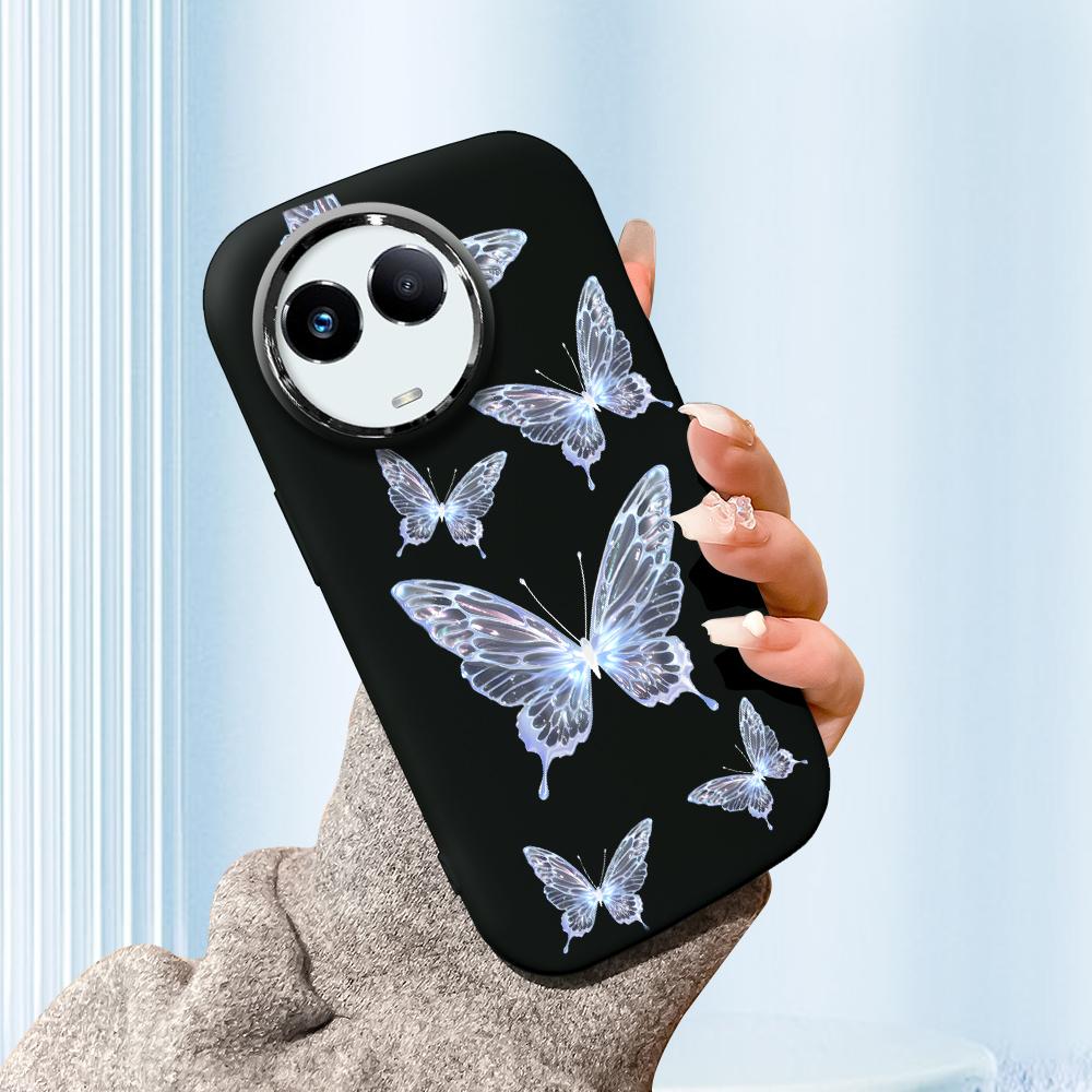 

Сплошной цвет с серебряным краем линзы, жирный корпус, мягкий ТПУ, жидкий силиконовый чехол, противоударный чехол для телефона для OPPO Reno Realme OnePlus Realme 12 5G чёрный