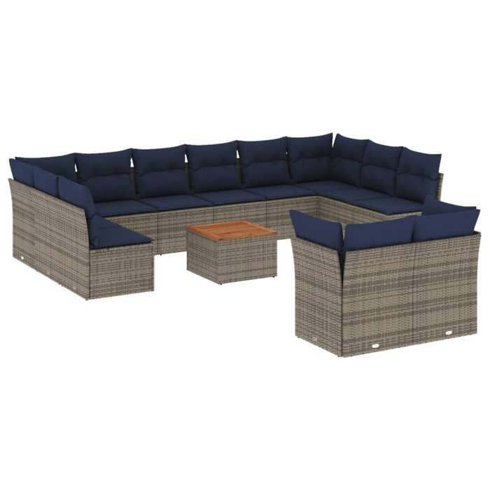 VidaXL Salon de Jardin avec Coussins 13 pcs, Canapés de Terrasse, Ensemble de Meubles de Patio, Mobilier d'Extérieur, Gris 3256249