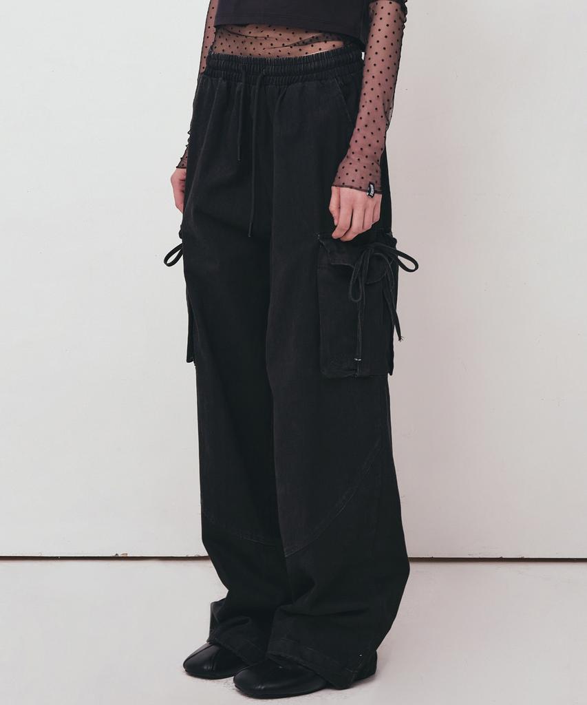 Nigaennikol Vintage Cargo String Wide Pants_Black