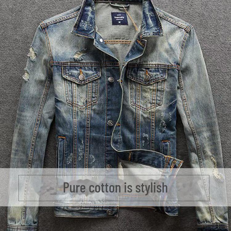 Men's Retro Denim Jacket - Korean Style, Slim Fit for Spring & Autumn
