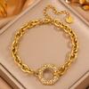 Fashion Stainless Steel Diamond-inlaid Bagua Cuban Bracelet Women's Light Luxury Niche 18K Gold All-match Gift Jewelry