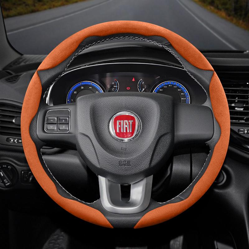 zkfan8 Suitable for Fiat Anti-Slip Buckle Segmented Suede Steering Wheel Cover Suitable for 500 Grande Punto Evo 169 Ducato Bravo Tipo Linea Albea