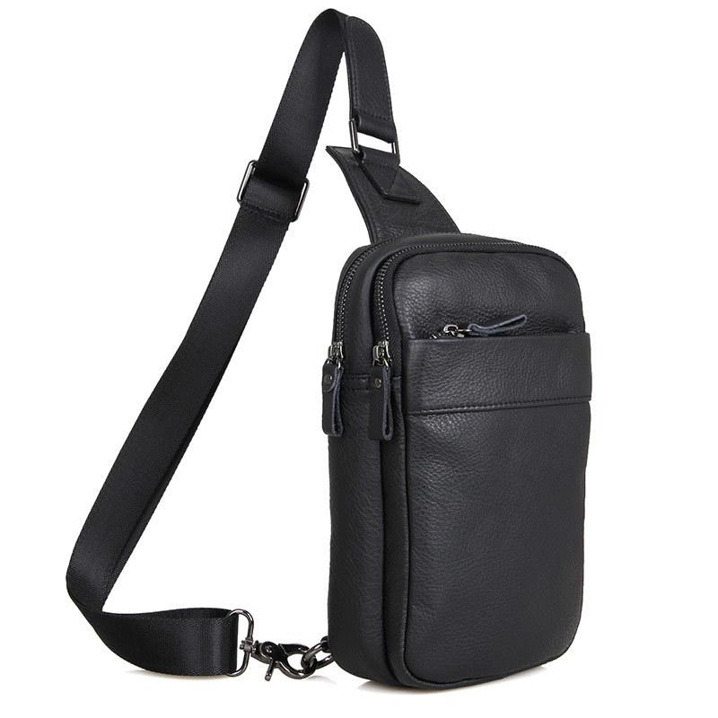 Casual Leather Men s Chest Bag, Anti-theft Large Capacity Single Shoulder Crossbody Bag, Top Layer Cowhide Men s Bag