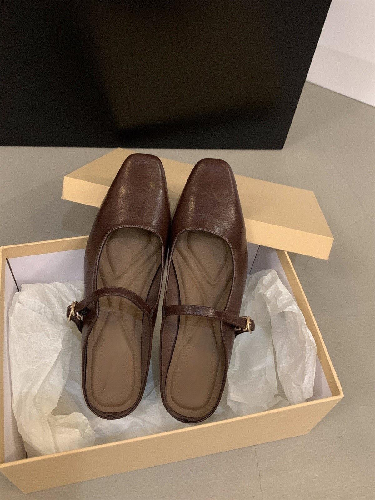 

Coarse heel silver bag head half slippers women s shoes wear Mary Jane half single shoes 40 коричневый