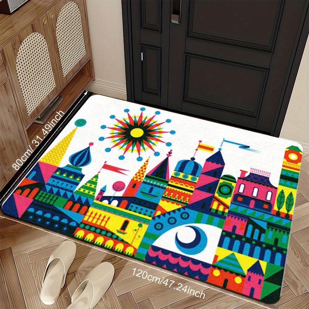 1PC Castle Pattern Kitchen Rugs Non-Slip Home Door Mats Pop Design Bathroom Rug Bath Mat Carpet for Home Sink Laundry Decor