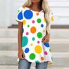Women Plus Size Round Neck Short Sleeve Colorful Printed Flared T Shirt Curved Hem