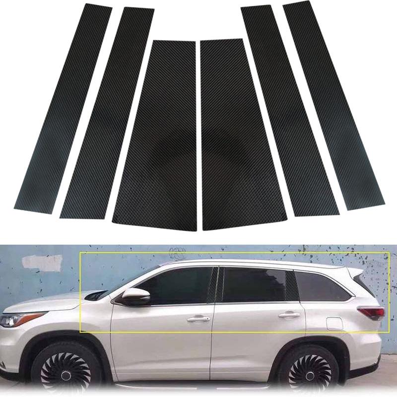 6pcs/set for Toyota Highlander Kluger 2014-2019 Carbon Fiber Look Car Pillar Posts Window Trim Cover BC Column Stickers