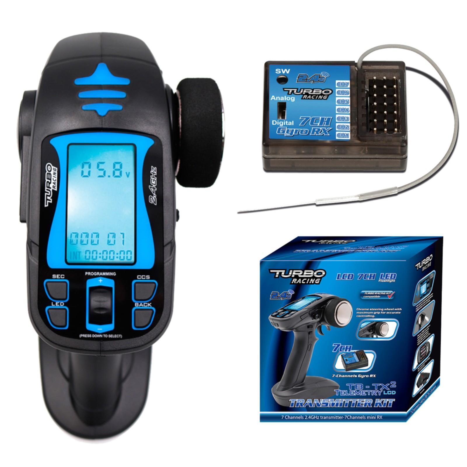 Turbo Racing Tb-Tx2 2.4Ghz Fhss Digital 7Ch Radio Télécommande Transmetteur avec Tb-RX200 Lcd Led