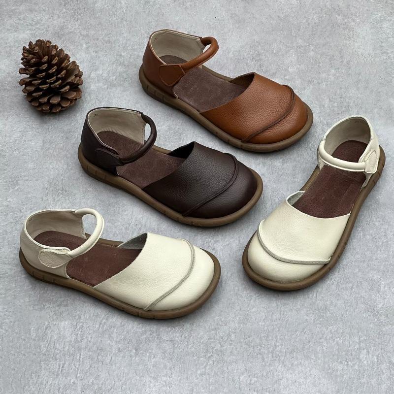 Sandali vintage in pelle fatti a mano, scarpe basse in pelle di vacchetta