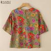 ZANZEA Damen Lässige Rundhals 3/4-Ärmel Bluse mit Blumendruck