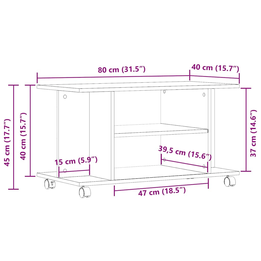 TV Cabinet with Casters Black Oak Effect 80 X 40 X 45 Cm