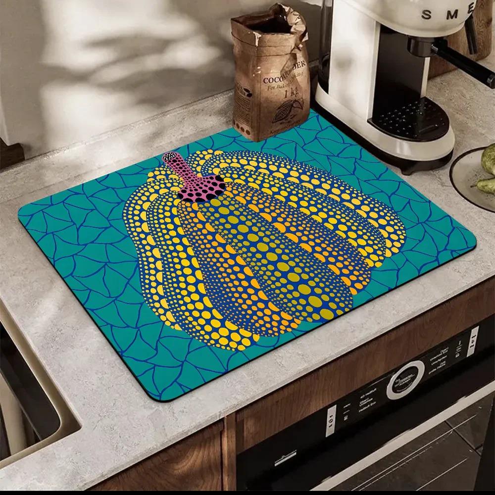 

Яёи Кусама Напольный коврик Принт Коврик для сушки посуды Супервпитывающий Коврик для слива кофе Быстросохнущий коврик для посуды Кухонный коврик для столовых приборов 20x30cm