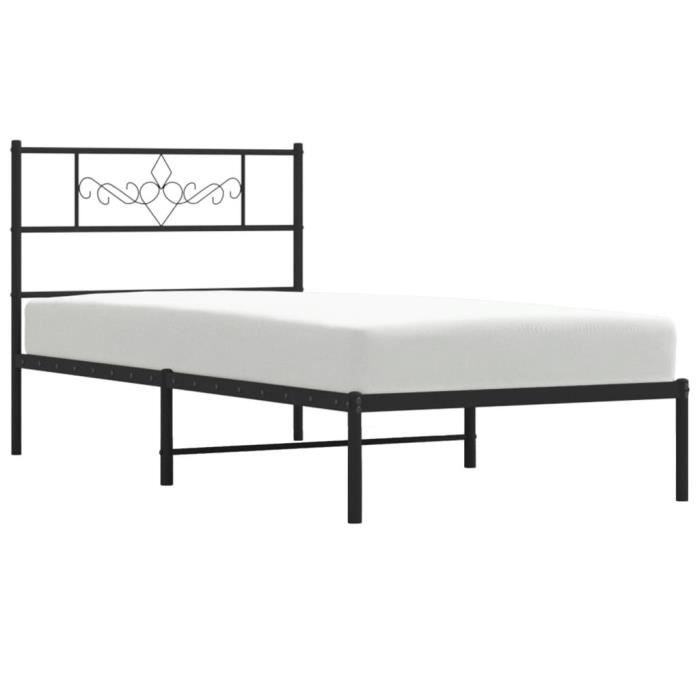 VidaXL Cadre de lit métal avec tête de lit noir 90x200 cm 355260
