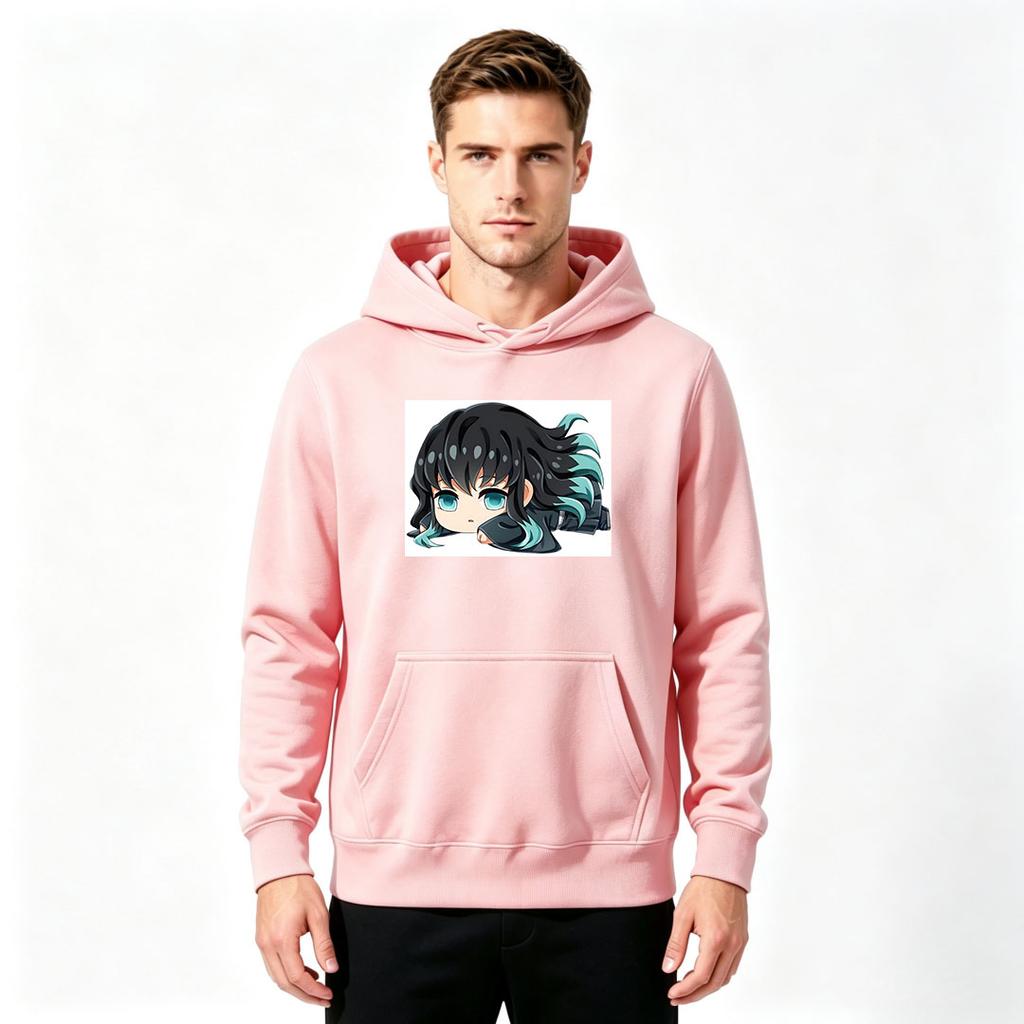 Men's Anime Chibi Character Print Pullover Hoodie Casual Long Sleeve Loose Sweatshirt for Adults