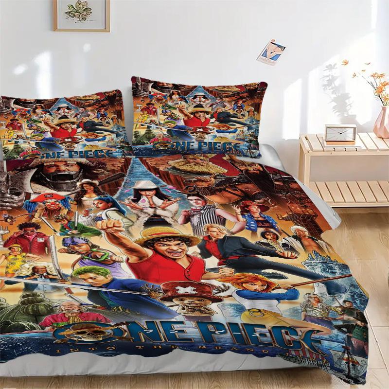 One Piece Bedding 3 Piece Set HD Print Duvet Cover Pillowcases for Teens Adult Bedroom Decoration Christmas Gift