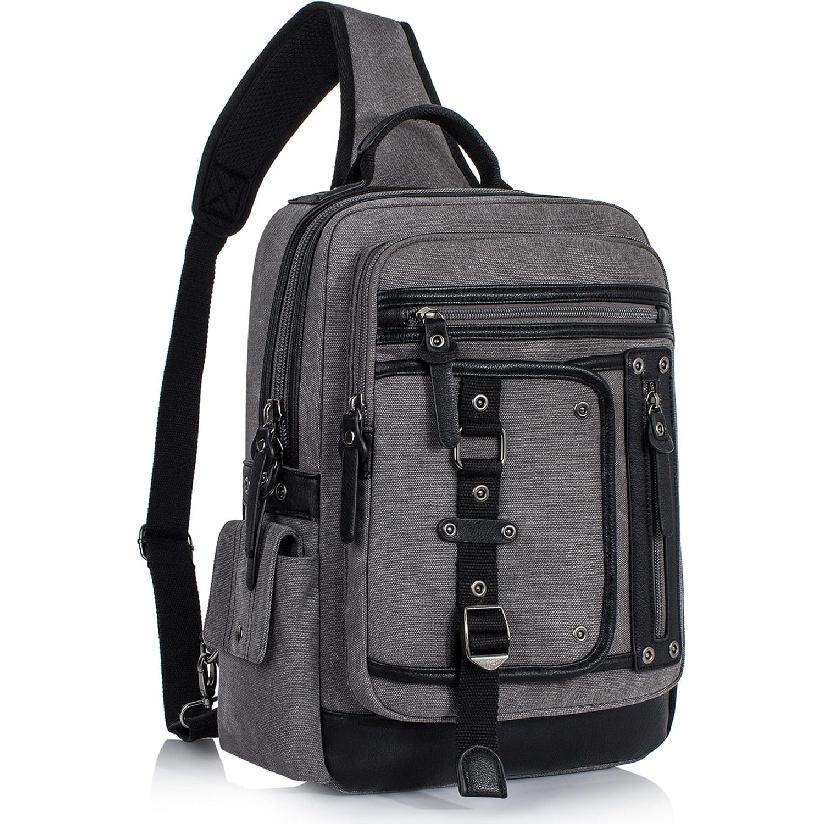 Cross Body Bag for Men: Large Canvas Sling Backpack Messenger Bag Fits 15.6 Inch Laptop for Work Commute