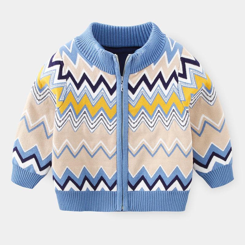 Thick Fleece Lined Striped Casual Sweater For Little Boys Kids