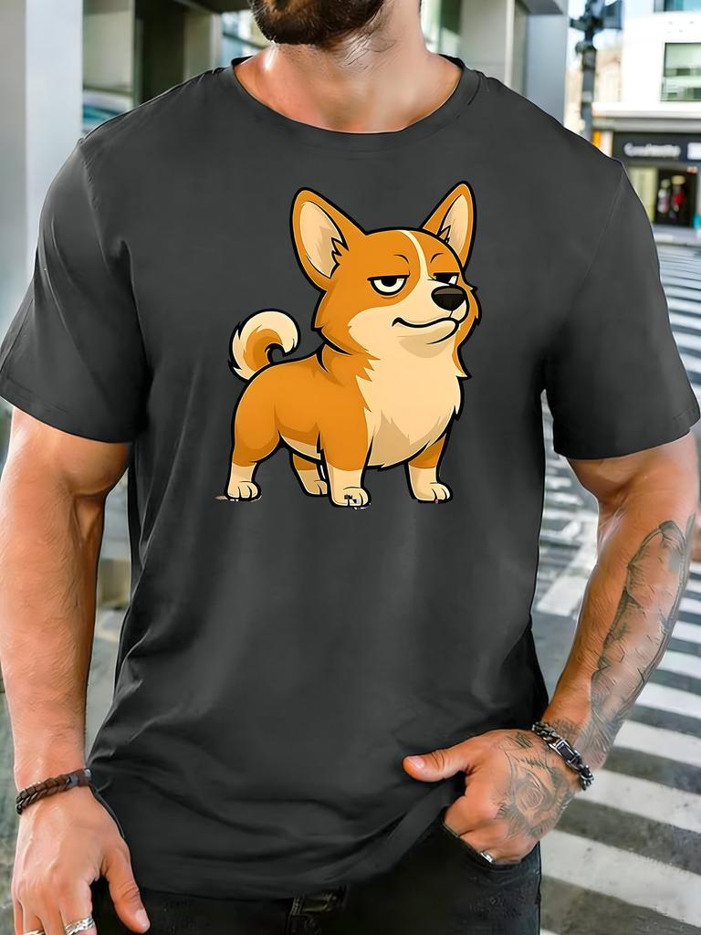 Unisex Crew Neck Tee Sassy Face Corgi Puppy Cartoon Art Print Short Sleeve Top Summer Outdoor Loose Soft Comfort Basic Daily Wear