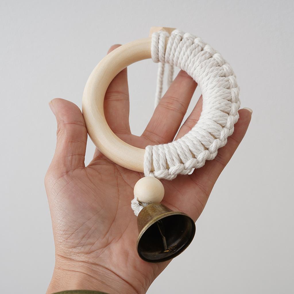 1PC Original wood color wood ring cotton rope bell pendant Japanese and Korean style wall hanging door handle car pendant
