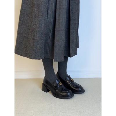 Thick Heel Commuter Platform Camellia Loafers Women's Retro British Style Single Shoes One Pedal Small Leather Shoes