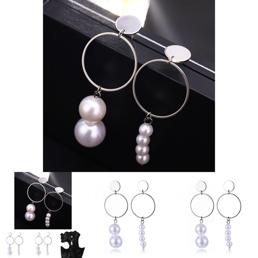 Elegant Asymmetrical Pearl Earrings For Women Stylish Geometric Design Alloy