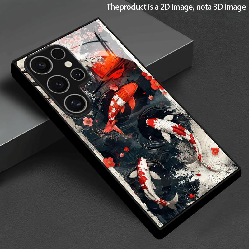 Koi Pattern 2D Phone Case for Samsung S26 S25 S24 S23 S22 S21 S20 A56 A36 A16 - Glass Protective Cover