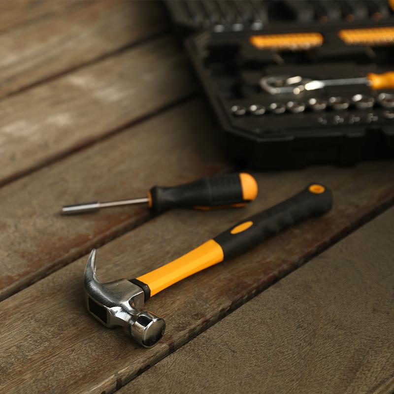 DEKO DKMT128/DKMT196 Home DIY Tool Set Auto Repair Combination Package Hand Tool Kit with Plastic Tool Box, Screwdriver, Hammer