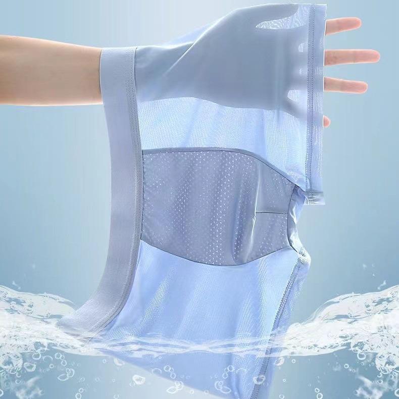 Men's Breathable Cotton Ice Silk Boxer Briefs - Solid Color, Indoor/Outdoor Wear