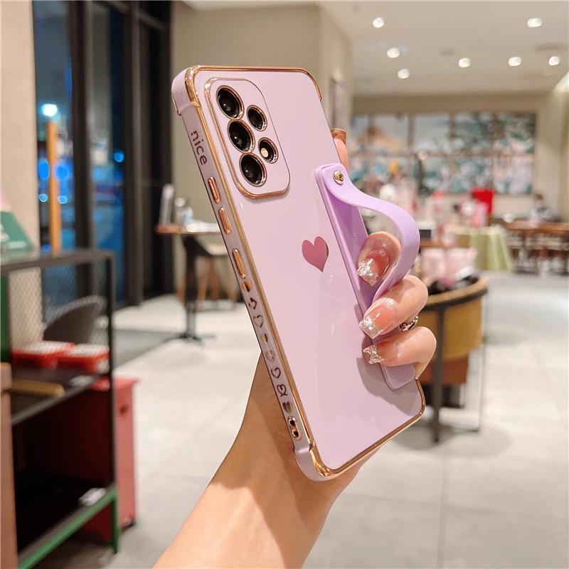 Pokovovaný silikonový pouzdro s řemínkem na zápěstí pro Samsung Galaxy S25 S24 S22 S21 S23 Ultra Plus A55 A52 A54 A53 5G Nárazuvzdorné pancéřové kryty