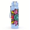 1PC Mandala Sunflower Text Art 750ml Color Plastic Sports Water Bottle Leakproof Flip Straw Lid Suitable for Sports Office Home Use