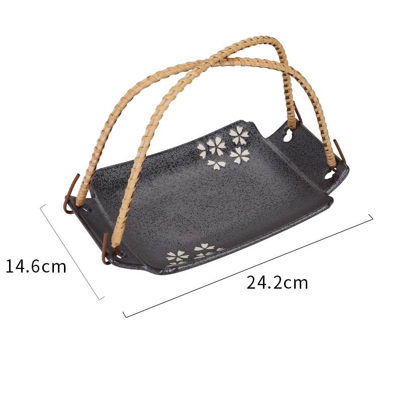 Japanese Ceramic Cuisine Tianfu Fried Dish plate with handle Handheld Dish Hanging Fruit sushi Dim sum Hotpot Vegetable tray