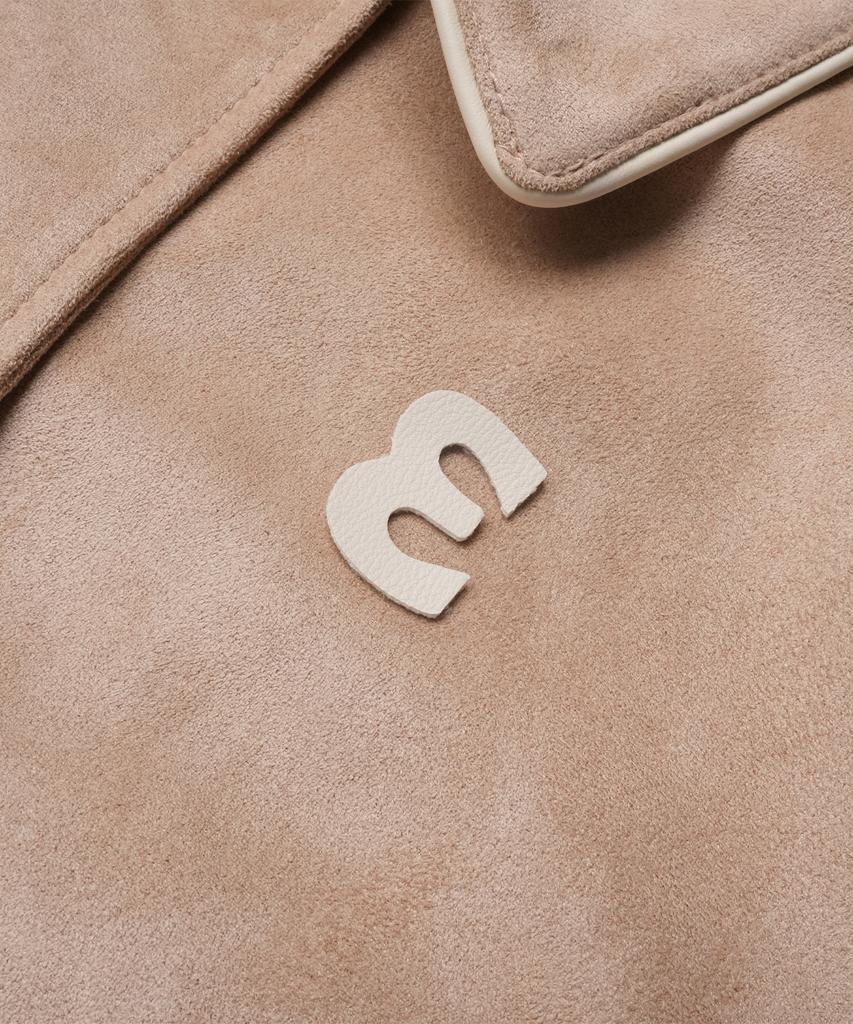 Doffsept Vegan Leather Suede Varsity Jacket In Beige