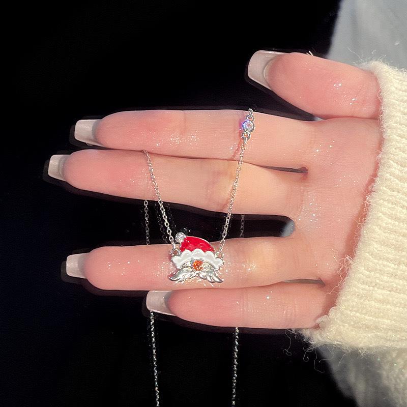 Exquisite Weihnachtsmann- & Schneeflocken-Anhänger-Halskette - Damen Weihnachts-Luxus-Schlüsselbeinkette