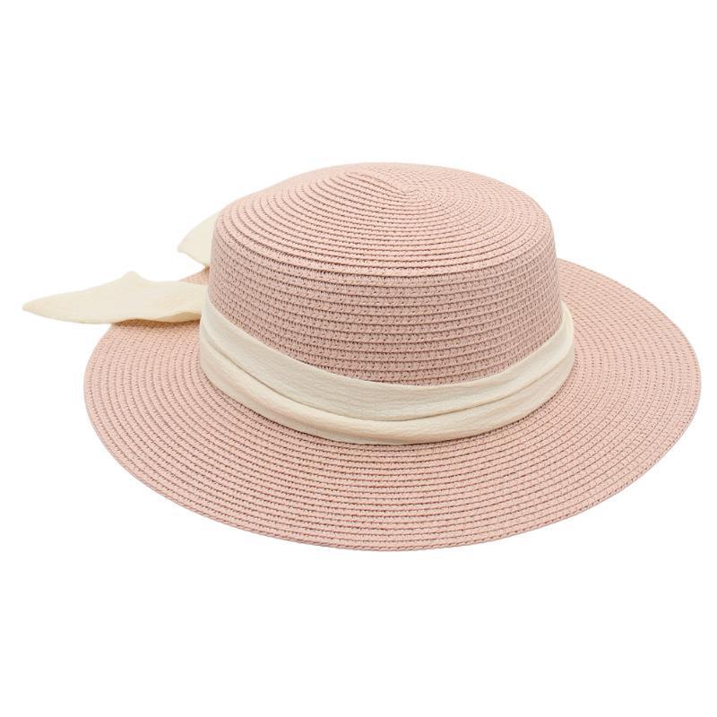 Diamond Lafite Straw Hat Female Hepburn Internet Celebrity Sun Hat Flat Brim Bow Literary Weaving Wholesale French Top Hat