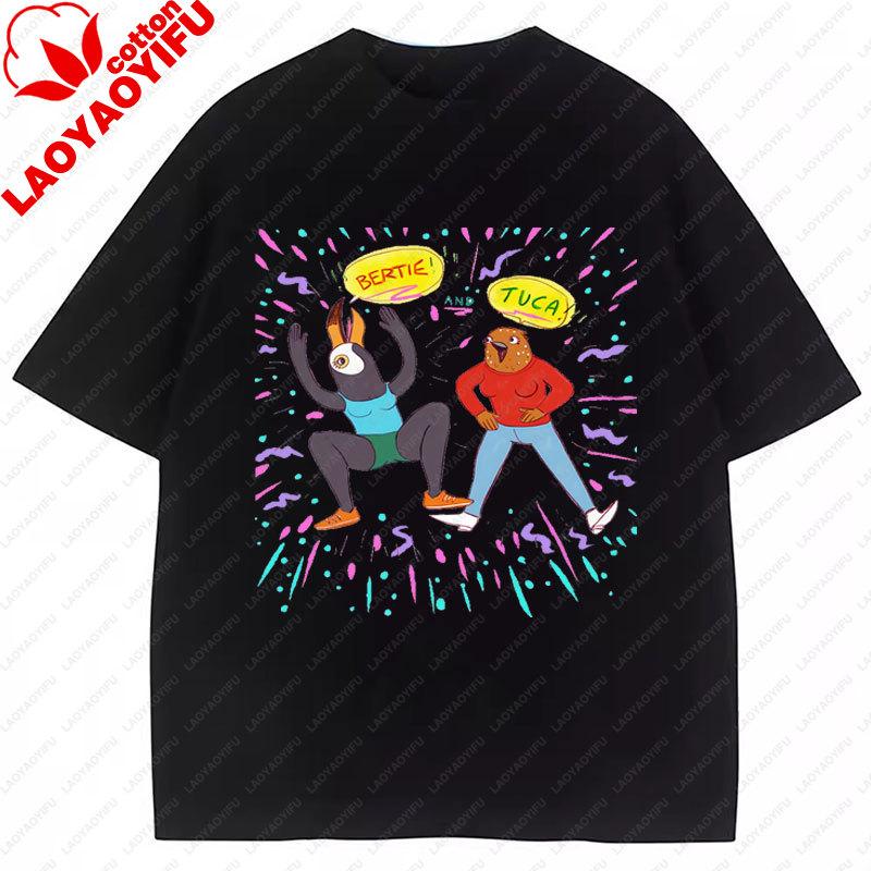 Tuca Bertie Adult Cartoon TShirt Streetwear Fashion Casual Funny Cartoon Printed Tee Crewneck Cotton Y2k Clothes