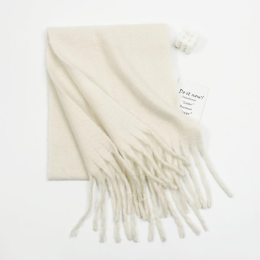 Autumn and winter solid color imitation cashmere beard scarf women's high sense versatile shawl scarf