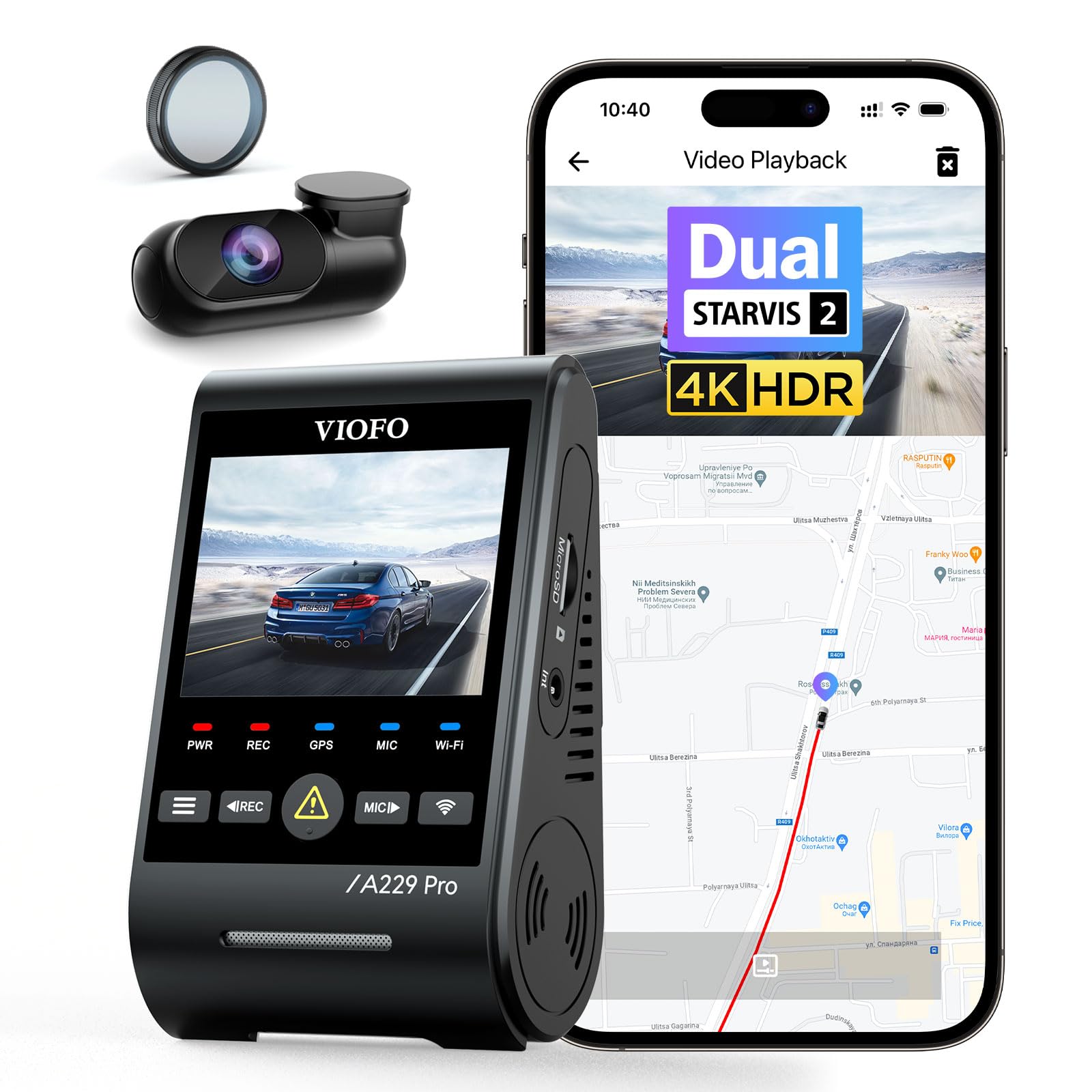 

VIOFO Drive 2 front and rear UHD 2160P only front and rear STARVIS 2 4K front and rear 5GHz WiFi parking CPL filter voice Japanese A229Pro 2CH