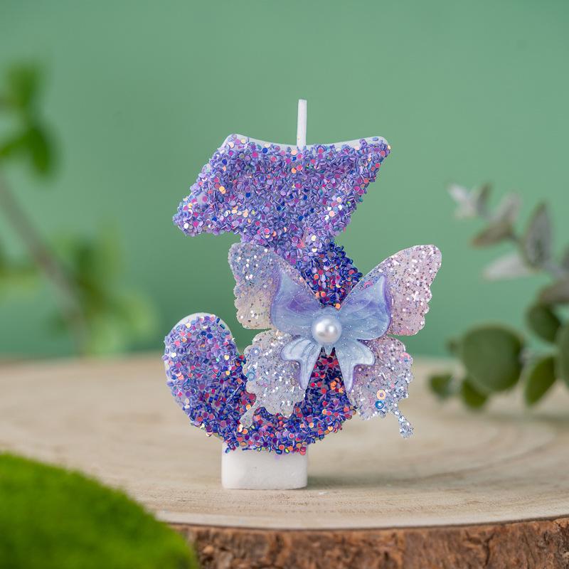 Purple Diamond Butterfly Birthday Candle - Cake Decoration for Parties