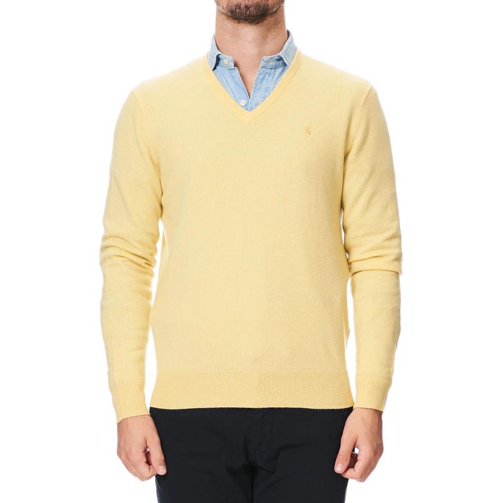 Polo Ralph Lauren Embroidered V-Neck Long Sleeve Knit Sweater Men Sweater Yellow MNPOSWE16820295-700
