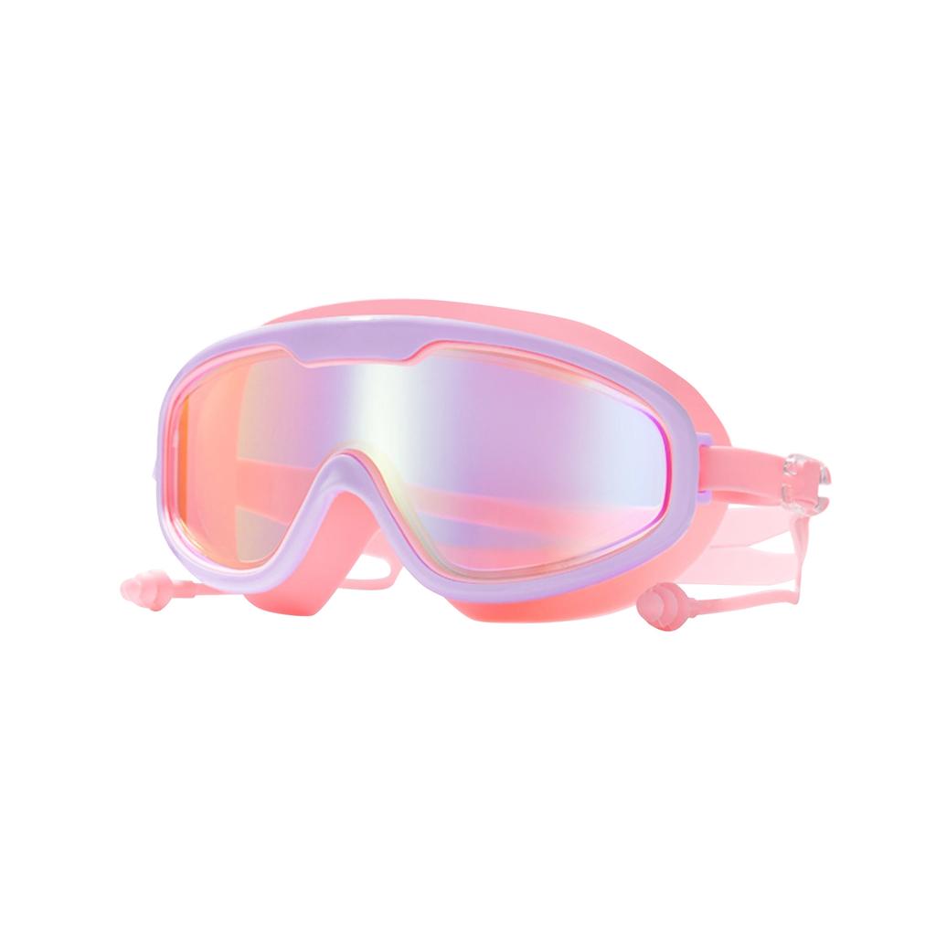 Kids Swimming Goggles Large Frame Swim Glasses Waterproof Anti-Fog with Earplugs Children Swimming Gear Adjustable Strap Comfortable Fit