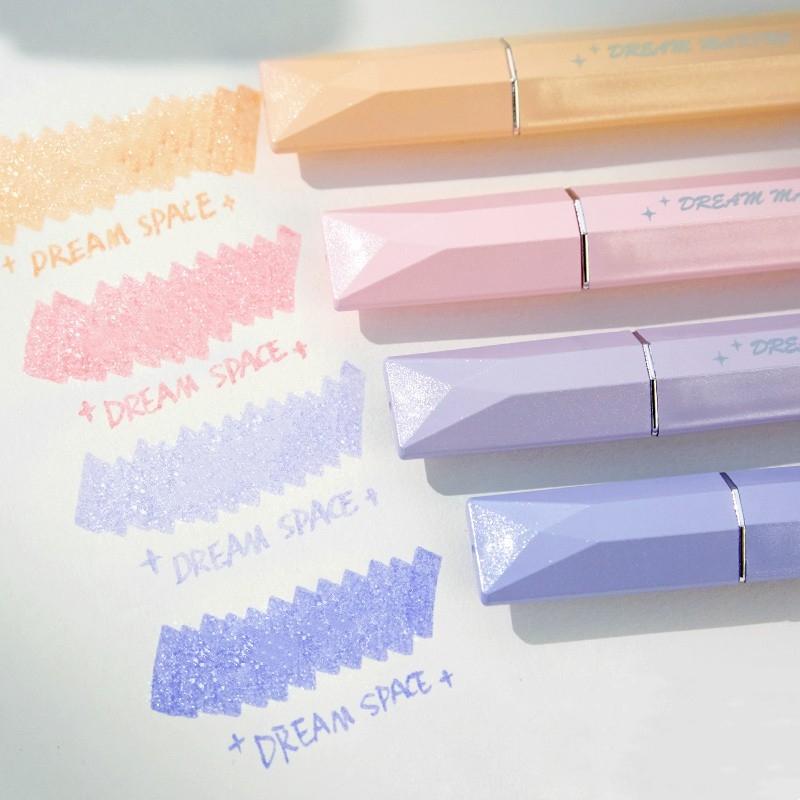 4 stuks Shiny Dream Color markeerstiften set Bling Glitter Oblique Soft Head Marker Liner voor tekenen en schilderen